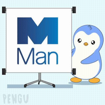 Penguin Standing Next To White Board Saying Man GIF