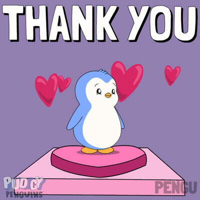 Penguin Standing On Pink Pillow Saying Thank You GIF