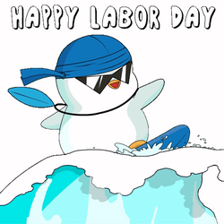 Penguin Surfing On Labor Day Weekend GIF