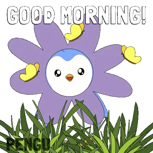 Penguin Surrounded By Butterflies Good Morning Sticker