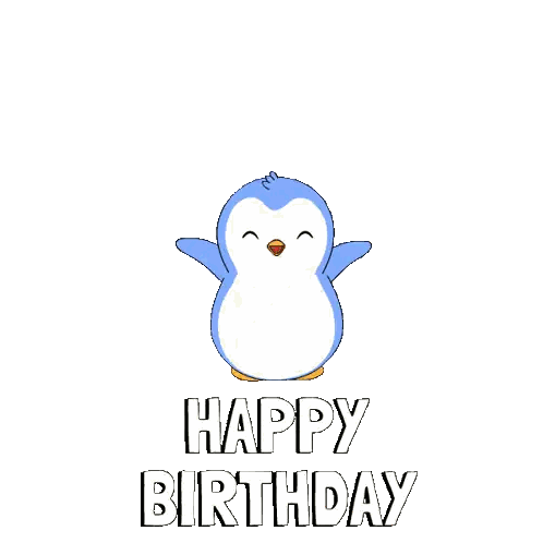Penguin Surrounded By Confetti Happy Birthday Sticker