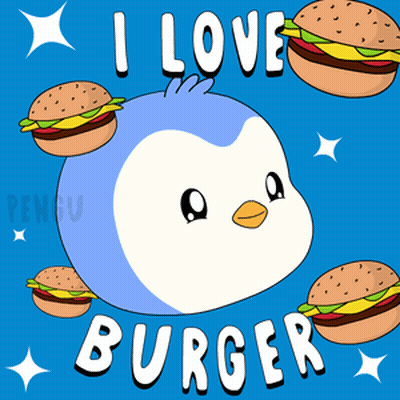 Penguin Surrounded By Hamburgers I Love Burger GIF