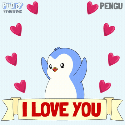 Penguin Surrounded By Hearts I Love You Banner GIF