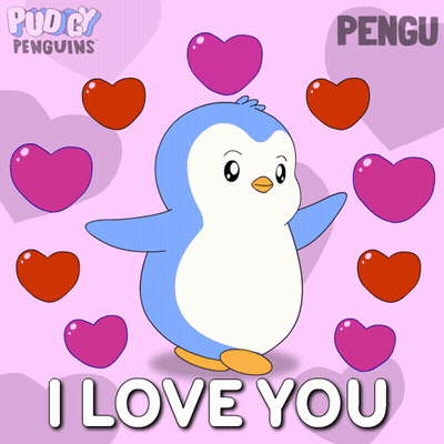 Penguin Surrounded By Hearts I Love You GIF