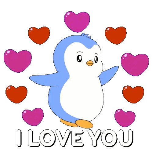 Penguin Surrounded By Hearts Saying I Love You Sticker