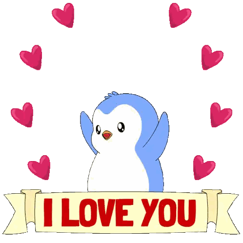 Penguin Surrounded By Hearts Saying I Love You Sticker