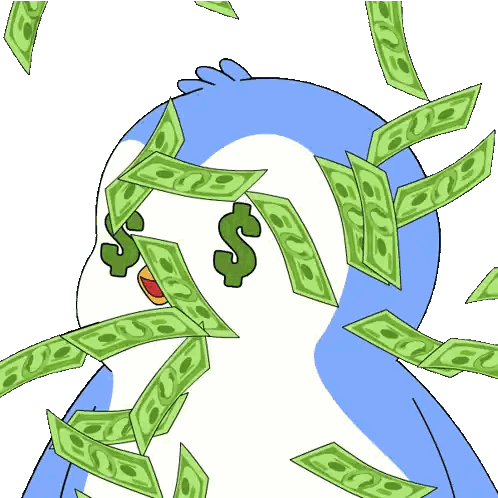 Penguin Surrounded By Money And Dollar Sign Eyes Sticker
