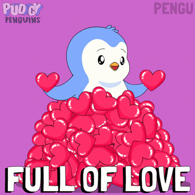Penguin Surrounded By Pink Hearts Full Of Love GIF