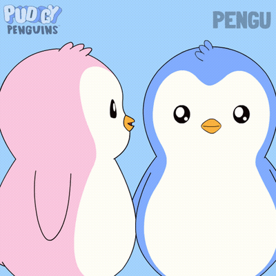 Penguin Surrounded By Pink Hearts Saying Pengu GIF