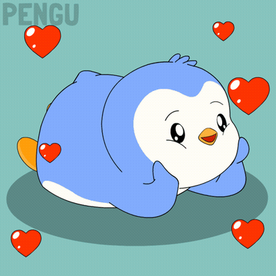 Penguin Surrounded By Red Hearts GIF