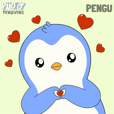 Penguin Surrounded By Red Hearts Named Pengu GIF