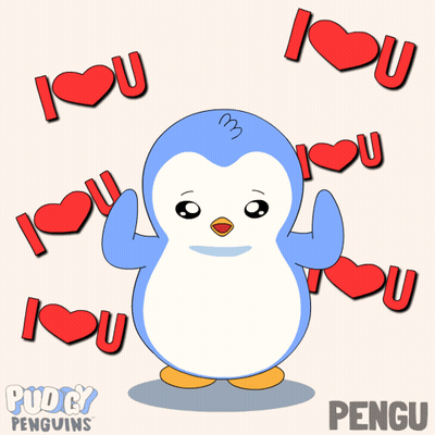 Penguin Surrounded By Red Hearts Saying I Love You GIF