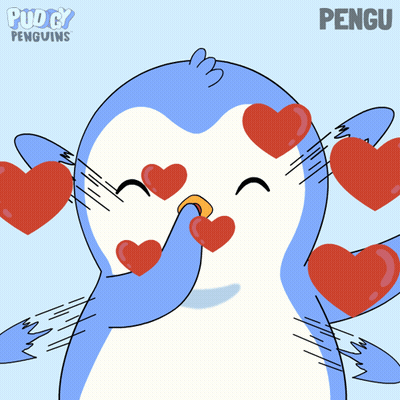 Penguin Surrounded By Red Hearts Saying Pengu GIF