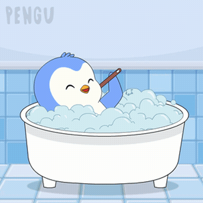 Penguin Taking Bath In Bathtub GIF