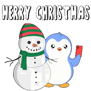 Penguin Taking Snowman Photo Merry Christmas Sticker