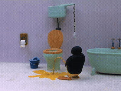 Penguin Urinating In Bathroom GIF