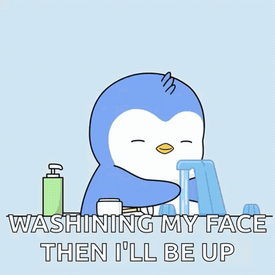 Penguin Washing Face Caption Washing My Face Then I'll Be Up GIF
