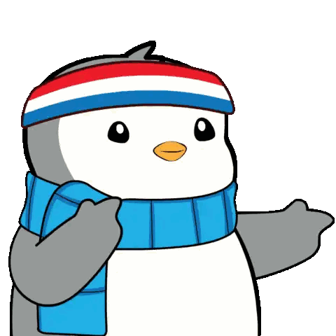 Penguin Waving With Headband And Scarf Sticker