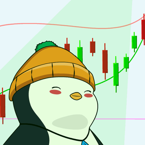 Penguin Wearing Beanie Looking At Graph GIF