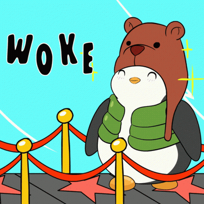 Penguin Wearing Bear Hat With Woke GIF