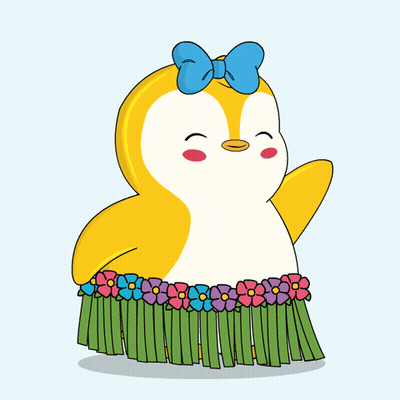 Penguin Wearing Blue Bow And Hula Skirt GIF