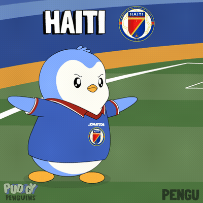 Penguin Wearing Blue Shirt With Haiti GIF