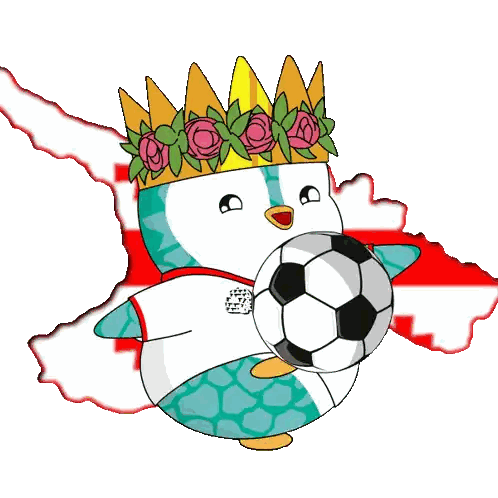 Penguin Wearing Crown Holding Soccer Ball Sticker