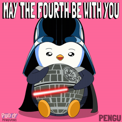 Penguin Wearing Darth Vader Helmet Holding Death Star GIF