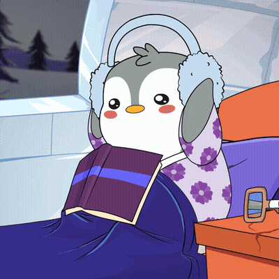 Penguin Wearing Ear Muffs Reading Book GIF