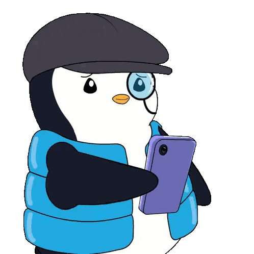 Penguin Wearing Glasses And Hat Holding Cell Phone Sticker