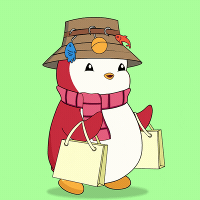 Penguin Wearing Hat And Scarf Carrying Shopping Bags GIF