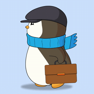Penguin Wearing Hat And Scarf Holding Briefcase GIF