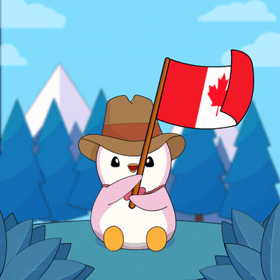 Penguin Wearing Hat And Scarf Holding Canadian Flag GIF