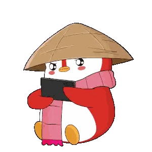 Penguin Wearing Hat And Scarf Holding Tablet Sticker