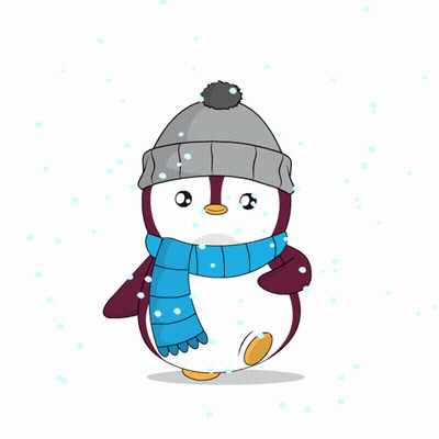 Penguin Wearing Hat And Scarf In Snow GIF