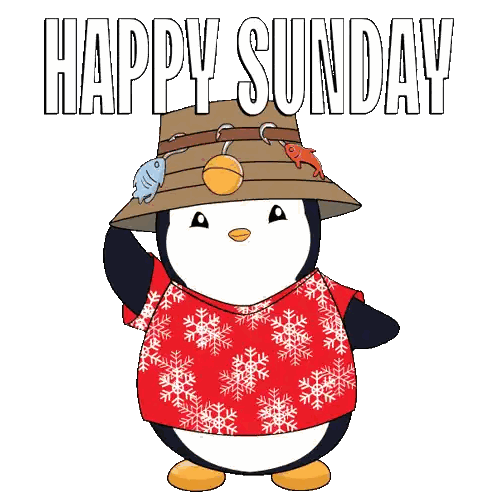 Penguin Wearing Hat And Shirt Saying Happy Sunday Sticker