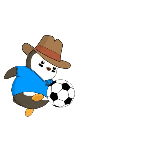 Penguin Wearing Hat Kicking Soccer Ball Sticker
