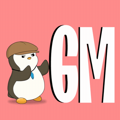 Penguin Wearing Hat Next To Letter GM GIF