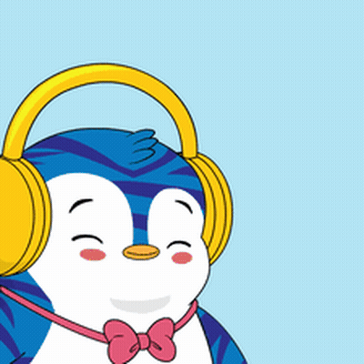 Penguin Wearing Headphones And Pink Bow Tie GIF
