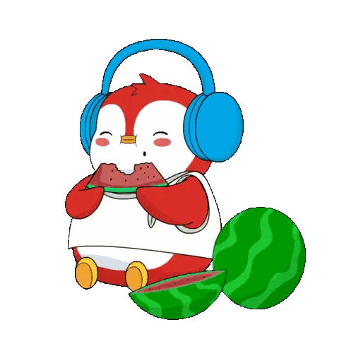 Penguin Wearing Headphones Eating Watermelon Sticker