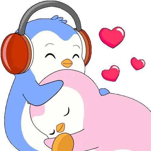 Penguin Wearing Headphones Hugging Another Penguin Sticker