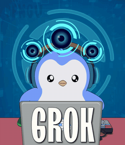Penguin Wearing Headphones In Front Of Laptop Saying Crok GIF