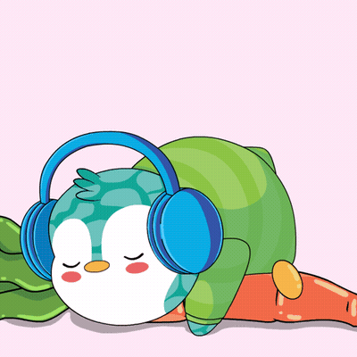 Penguin Wearing Headphones Sleeping On Carrot GIF