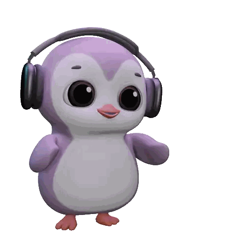 Penguin Wearing Headphones Surrounded By Hearts Sticker