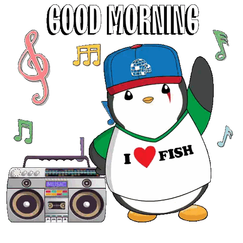 Penguin Wearing I Heart Fish Shirt Sticker