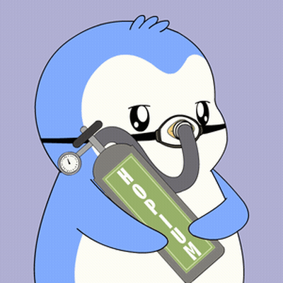 Penguin Wearing Mask Holding Helium Bottle GIF