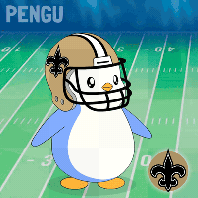 Penguin Wearing New Orleans Saints Helmet On Football Field GIF