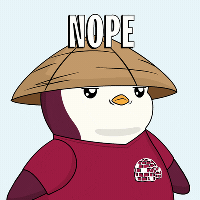 Penguin Wearing Nope Hat And Red Shirt GIF