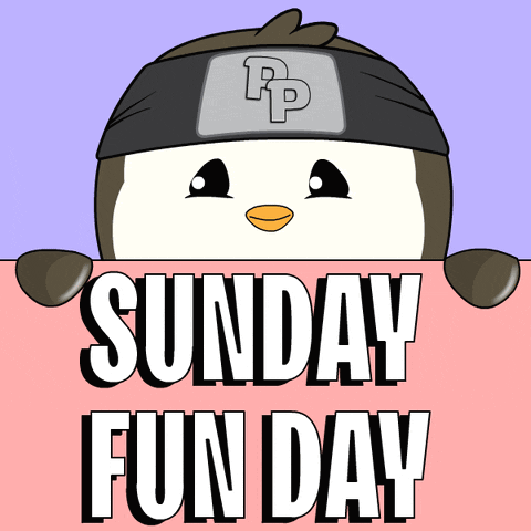 Penguin Wearing P Headband Behind Sunday Fun Day Sign GIF
