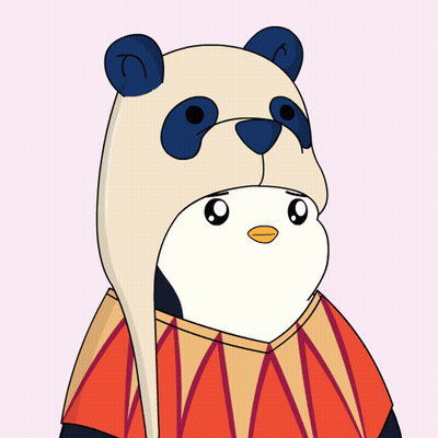 Penguin Wearing Panda Hat And Orange Shirt GIF